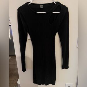 Black Ribbed Long Sleeve Bodycon Dress